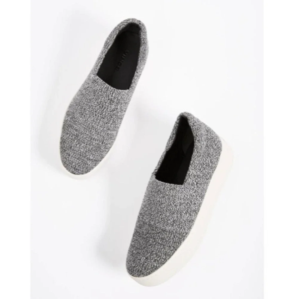 Vince Gray Knit Platform Slip-On Sneakers with White Sole